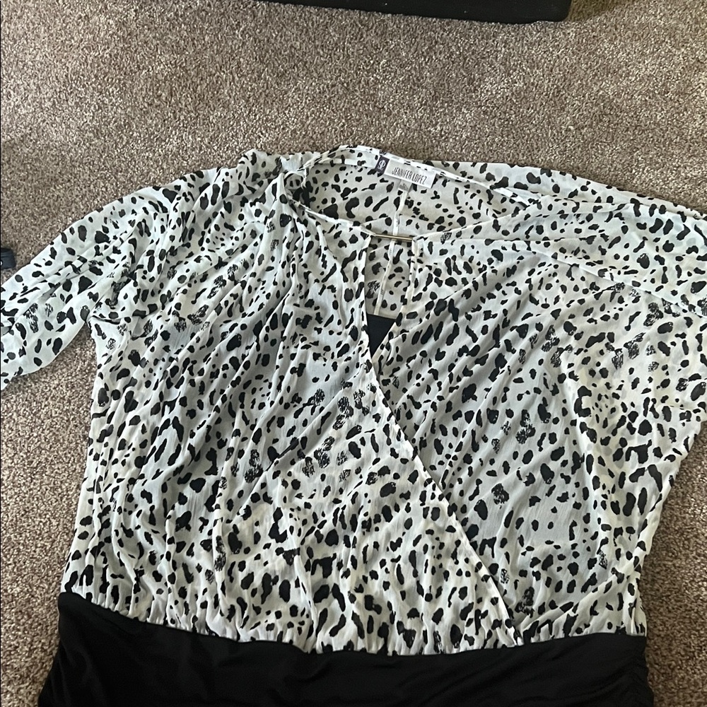 Jennifer Lopez Monochrome Animal Print Blouse
